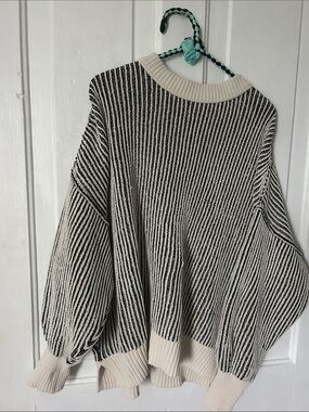 aerie Black & Cream Striped Crewneck Sweater